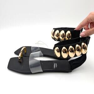 Jeffrey Campbell Island Sandals Open Square Toe Women's Black Size US8 EU38.5
